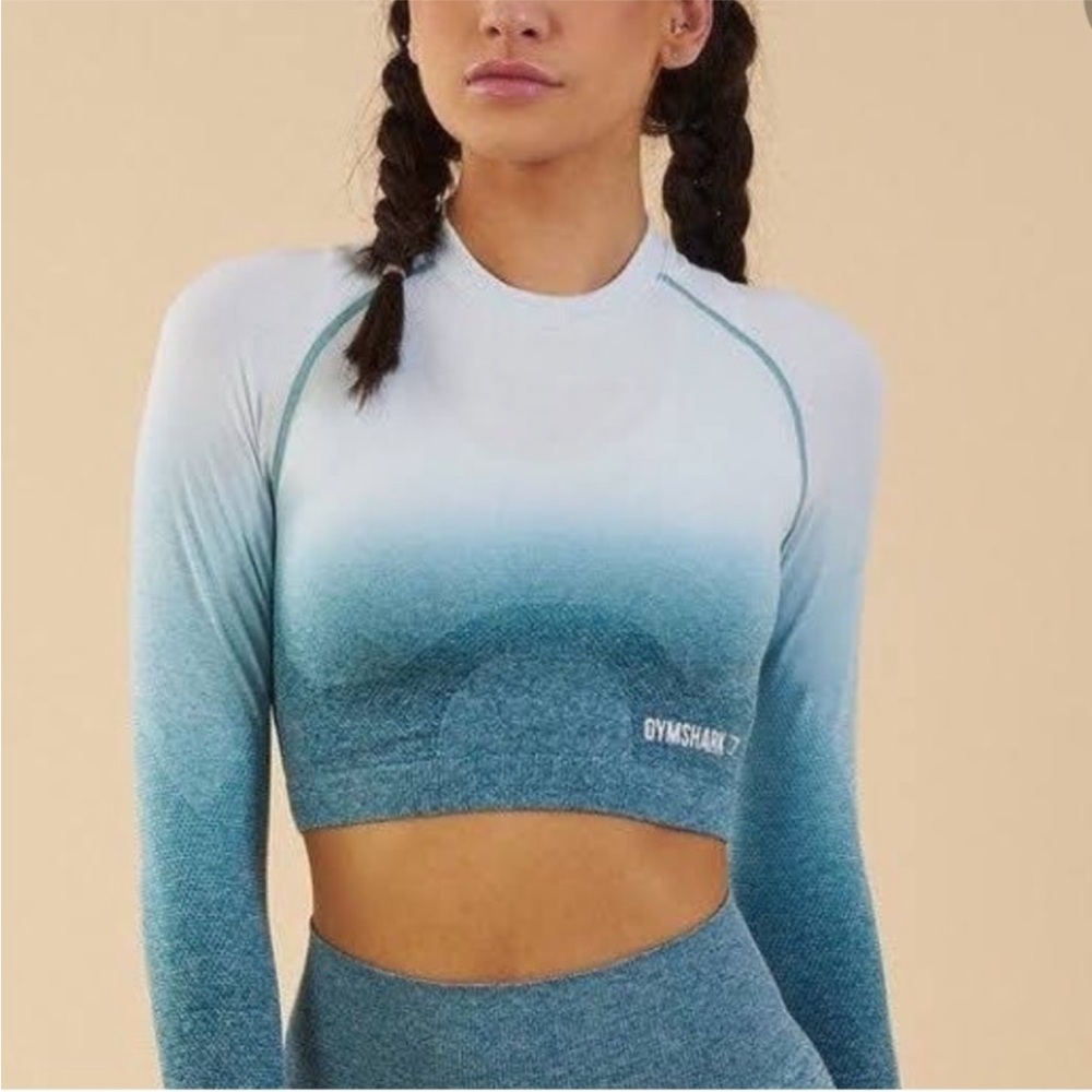 Gymshark Women's Teal Ombre Long Sleeve Crop Top Small New